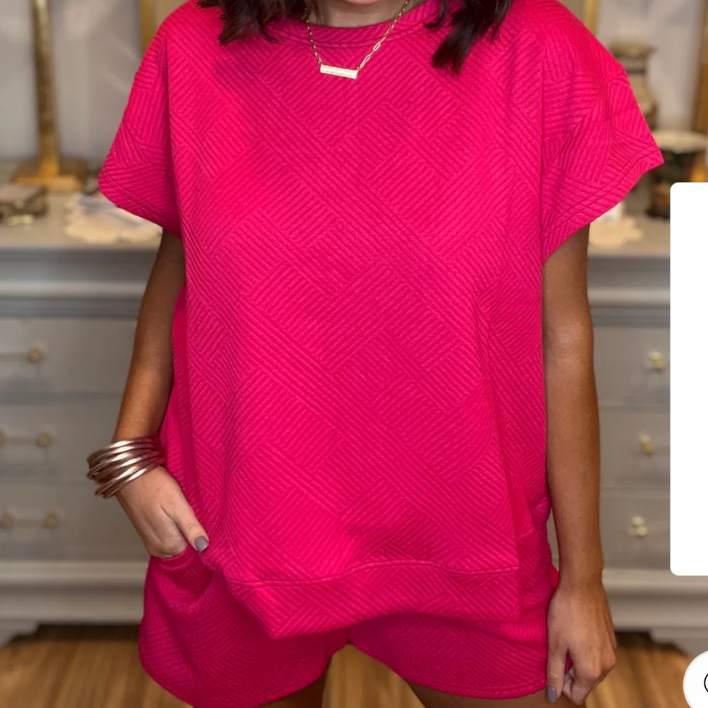 Hot Pink Textured Short Set